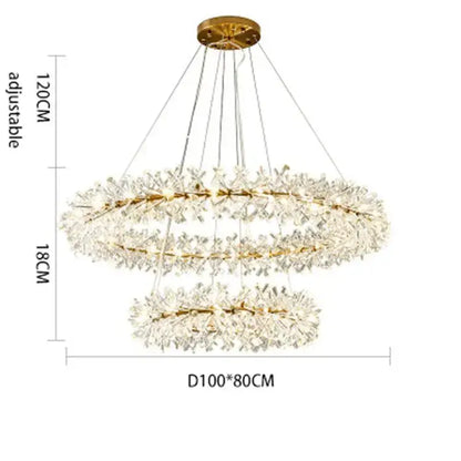 Crystal chandelier flower luxury gold ring lamp for dining room