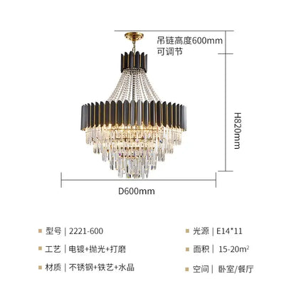 Modern black & gold crystal chandelier for living room