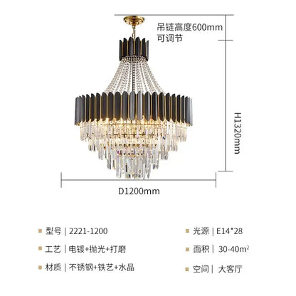 Modern black & gold crystal chandelier for living room