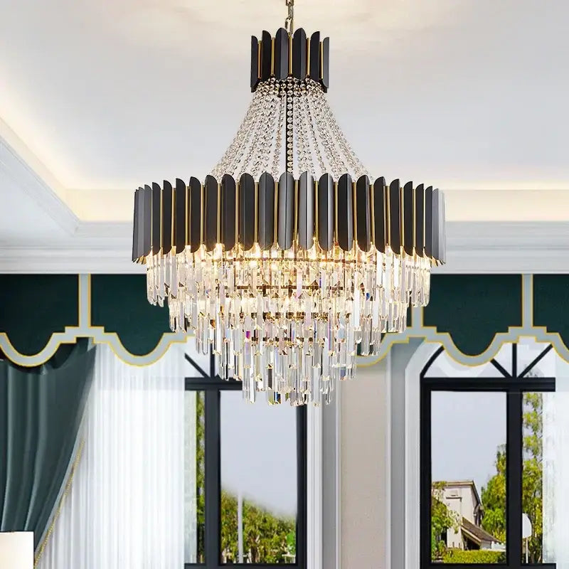 Modern black & gold crystal chandelier for living room