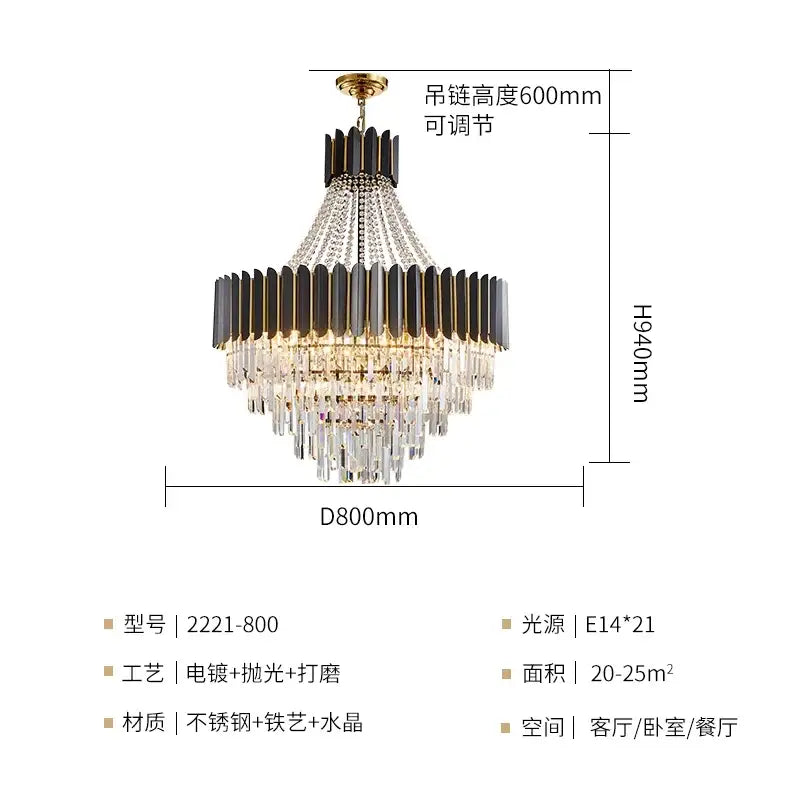 Modern black & gold crystal chandelier for living room