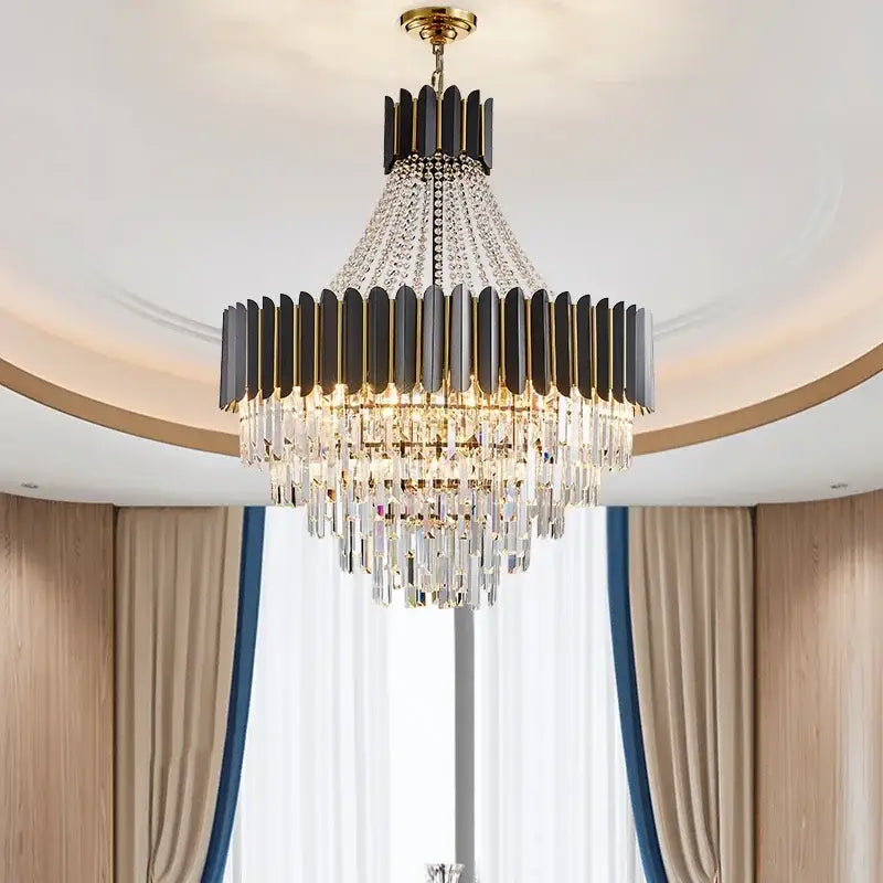 Modern black & gold crystal chandelier for living room