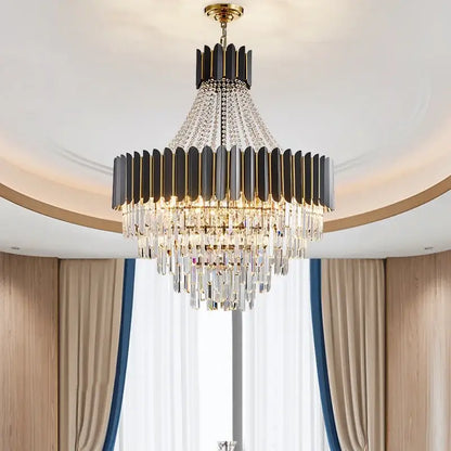 Modern black & gold crystal chandelier for living room