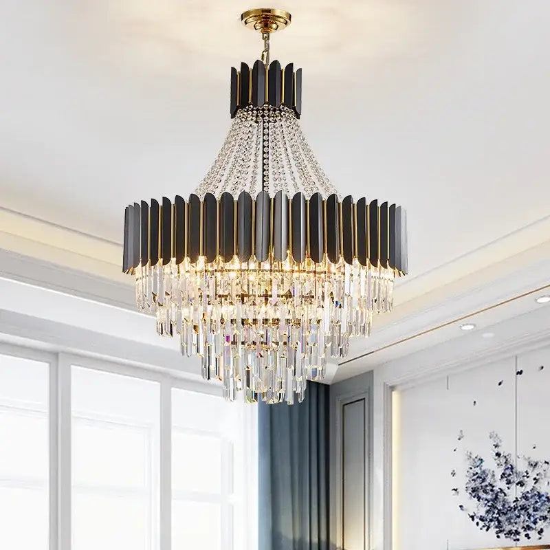 Modern black & gold crystal chandelier for living room