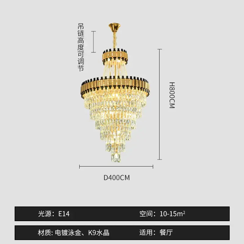 Modern gold and black crystal chandelier dining room cascading tiers