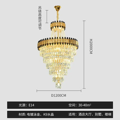 Modern gold and black crystal chandelier dining room cascading tiers
