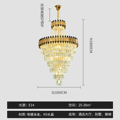 Modern gold and black crystal chandelier dining room cascading tiers