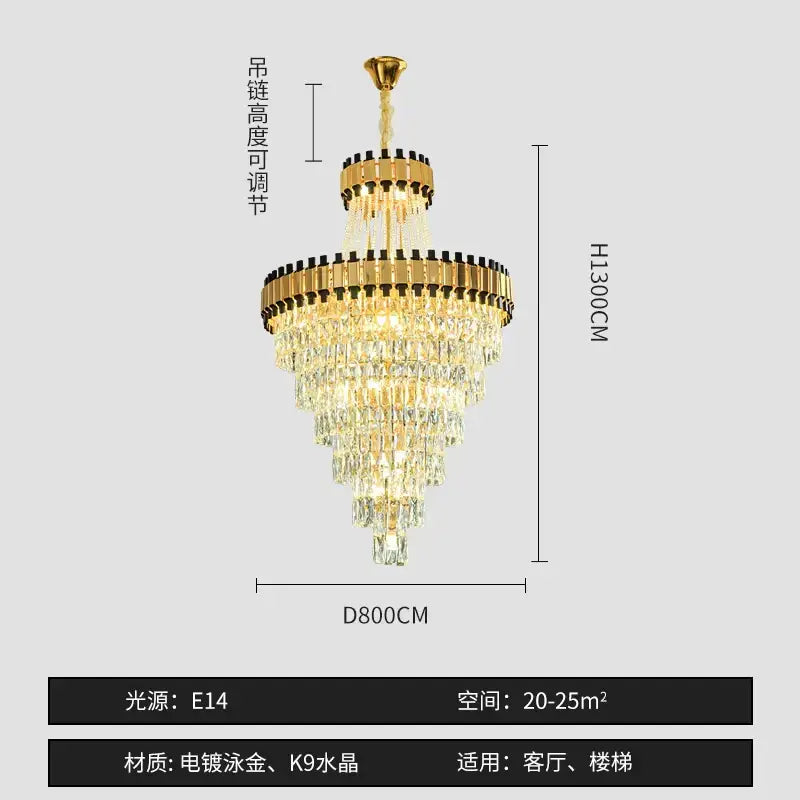 Modern gold and black crystal chandelier dining room cascading tiers