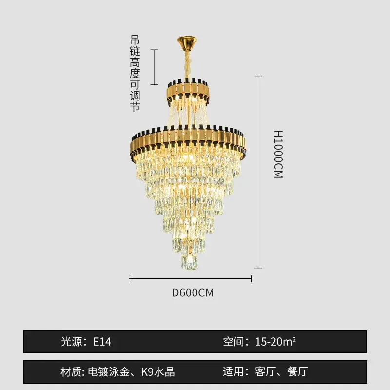 Modern gold and black crystal chandelier dining room cascading tiers