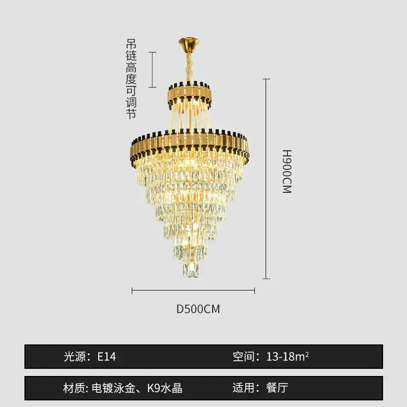 Modern gold and black crystal chandelier dining room cascading tiers