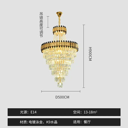 Modern gold and black crystal chandelier dining room cascading tiers