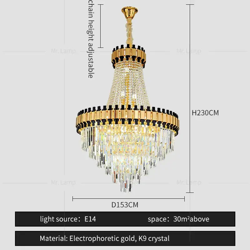 Luxurious gold crystal chandelier living room light