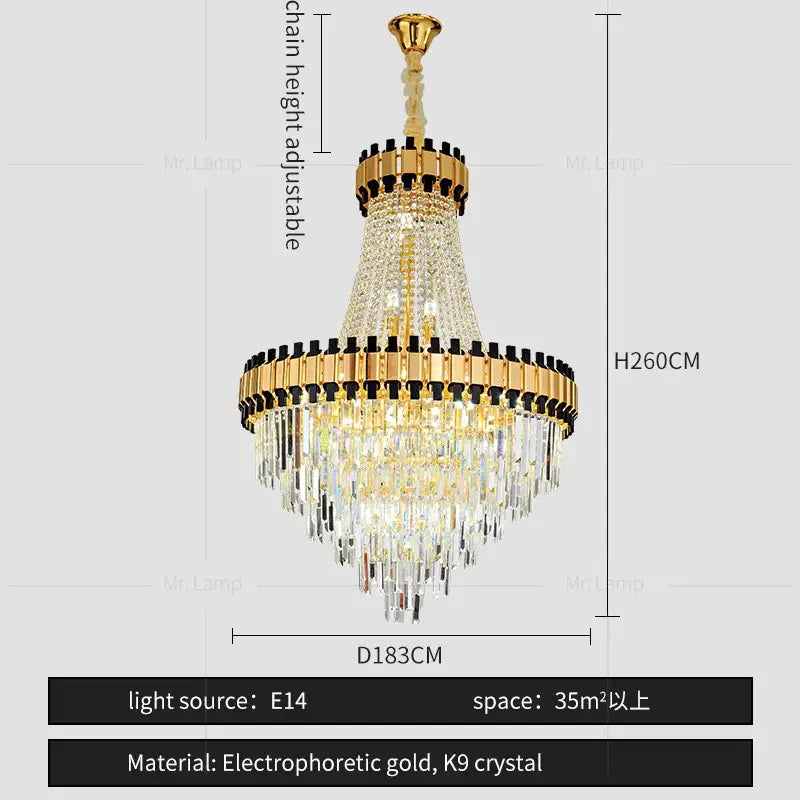 Luxurious gold crystal chandelier living room light
