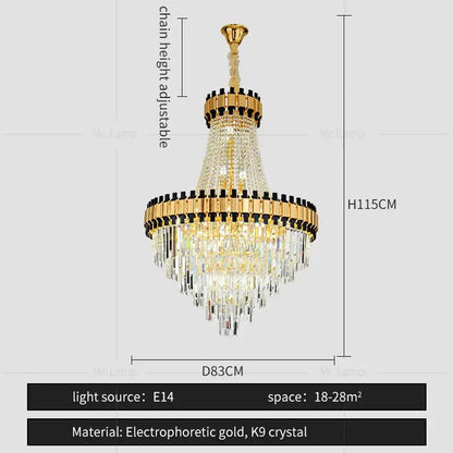 Luxurious gold crystal chandelier living room light