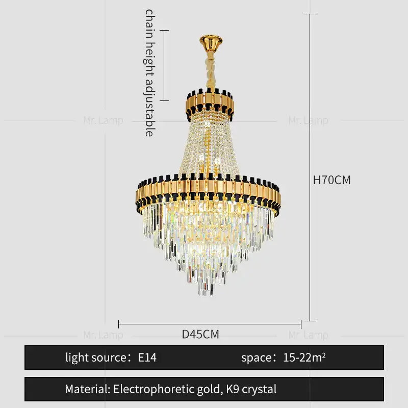 Luxurious gold crystal chandelier living room light
