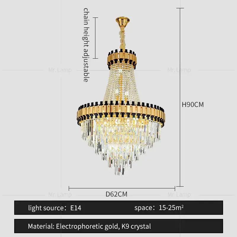 Luxurious gold crystal chandelier living room light