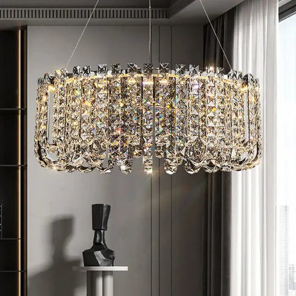 Luxurious circular crystal chandelier for elegant living room spaces