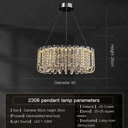 Luxurious circular crystal chandelier for elegant living room spaces