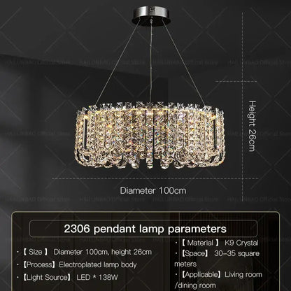 Luxurious circular crystal chandelier for elegant living room spaces