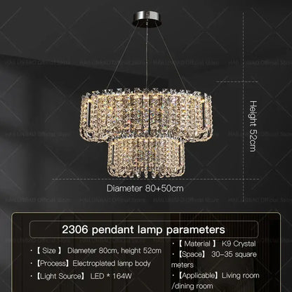 Luxurious circular crystal chandelier for elegant living room spaces