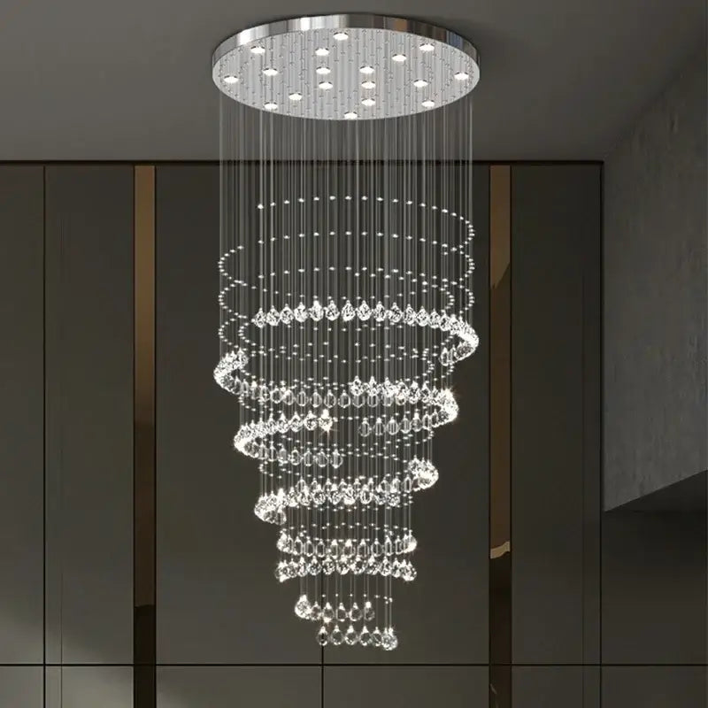 Modern chrome crystal chandelier living room spiral pendant