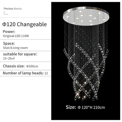 Modern chrome crystal chandelier living room spiral pendant