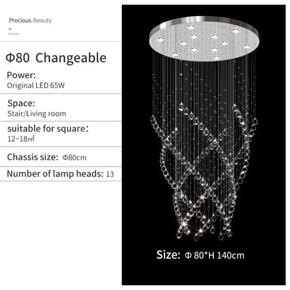 Modern chrome crystal chandelier living room spiral pendant