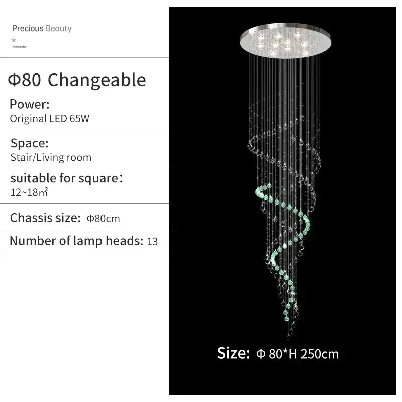 Modern chrome crystal chandelier living room spiral pendant