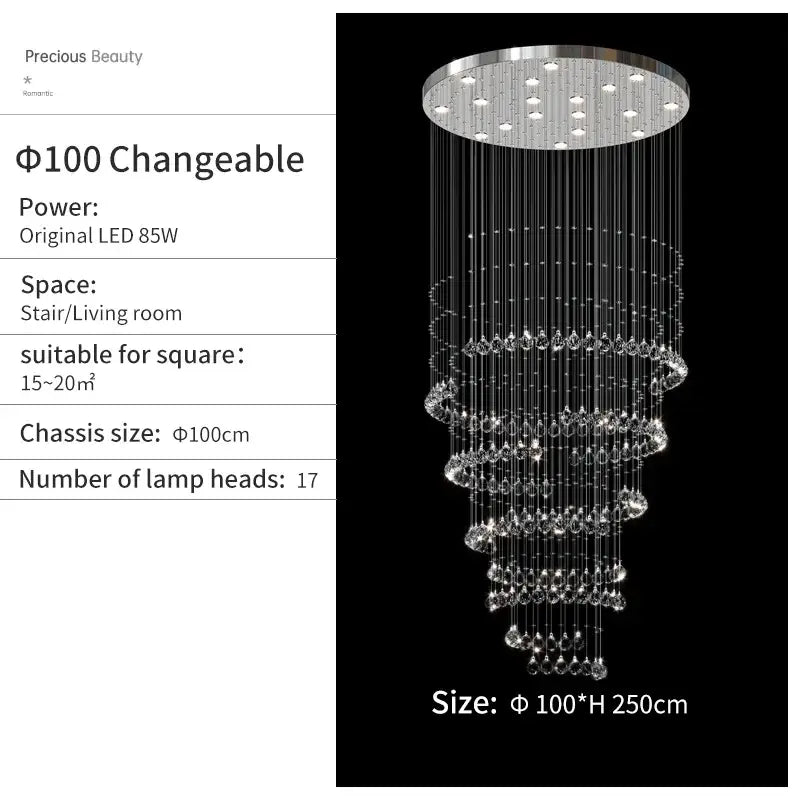 Modern chrome crystal chandelier living room spiral pendant