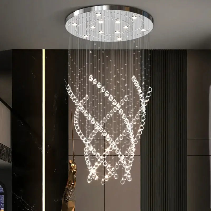 Modern chrome crystal chandelier living room spiral pendant