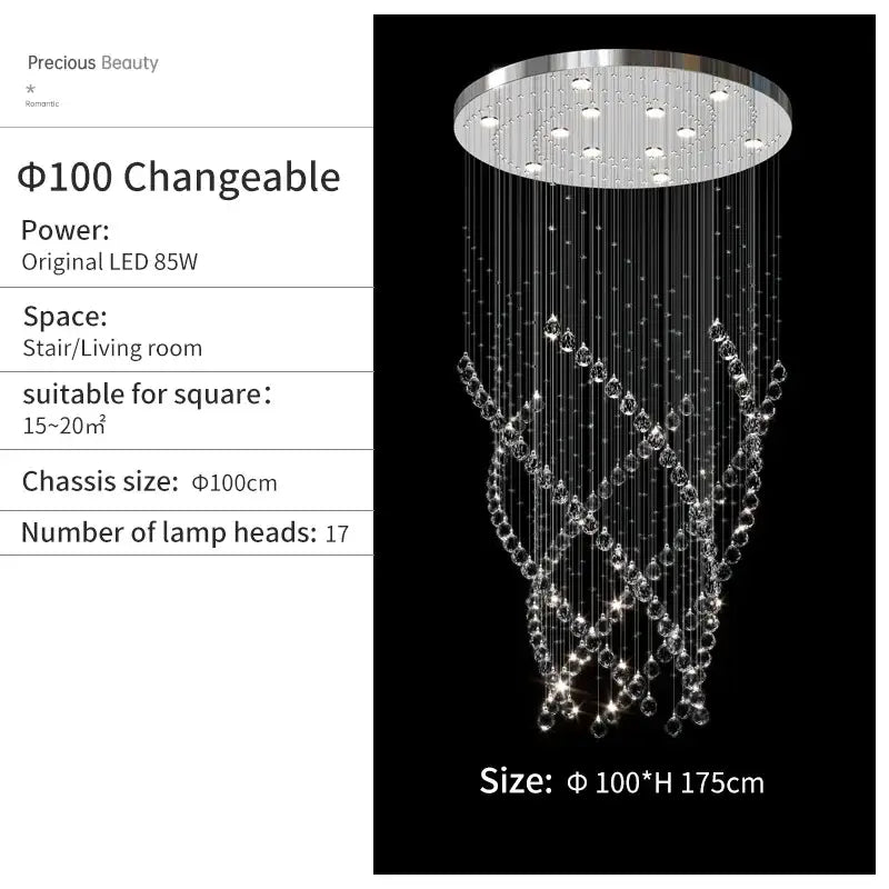 Modern chrome crystal chandelier living room spiral pendant
