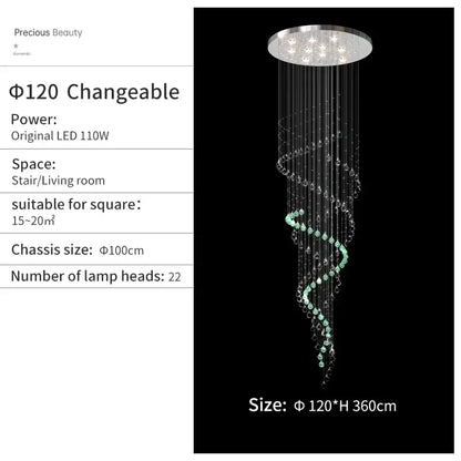 Modern chrome crystal chandelier living room spiral pendant