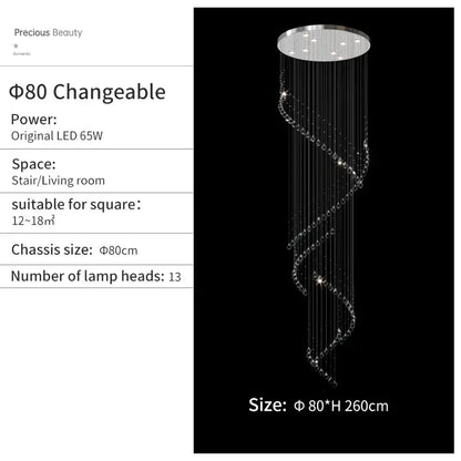 Modern chrome crystal chandelier living room spiral pendant