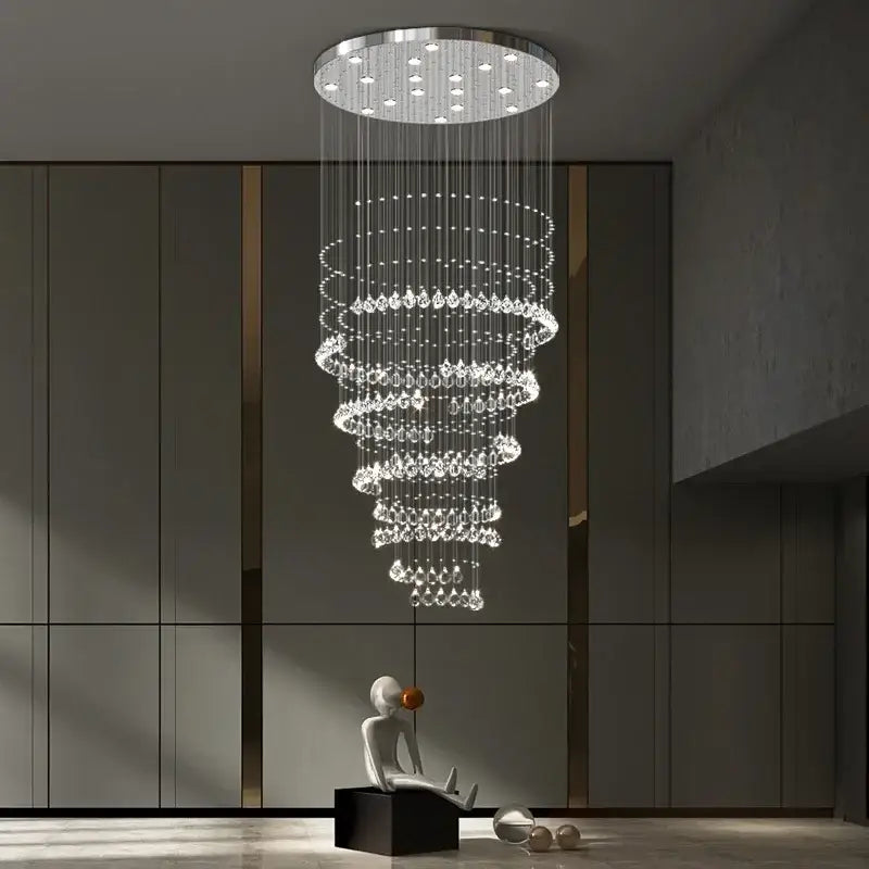 Modern chrome crystal chandelier living room spiral pendant