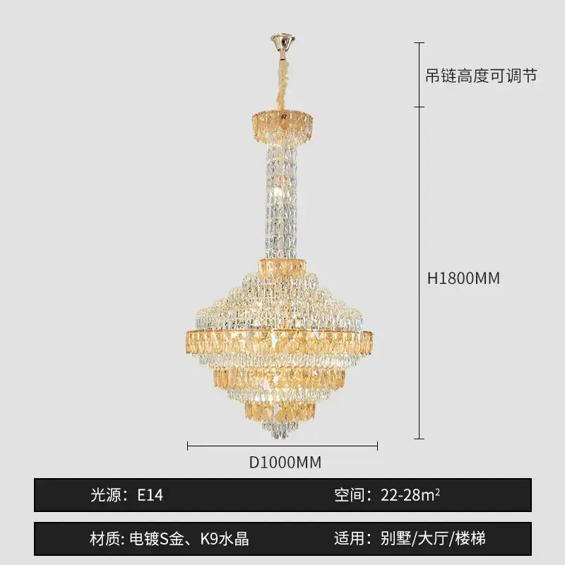 Modern gold and iridescent blue crystal chandelier living room
