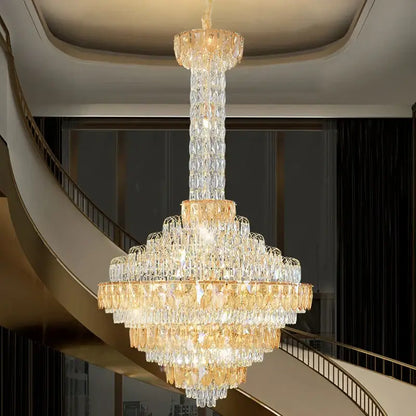 Modern gold and iridescent blue crystal chandelier living room