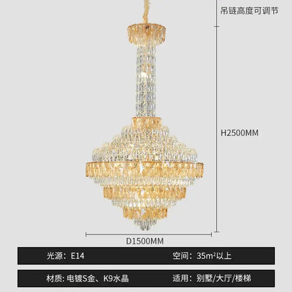 Modern gold and iridescent blue crystal chandelier living room