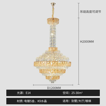 Modern gold and iridescent blue crystal chandelier living room