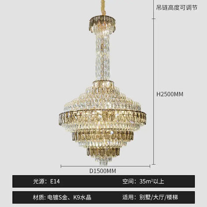 Modern gold and iridescent blue crystal chandelier living room