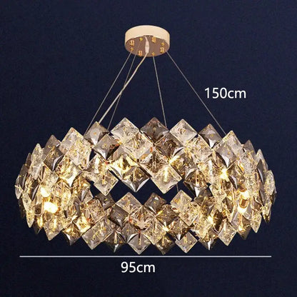 Modern gold crystal chandelier for living room overlapping ring light