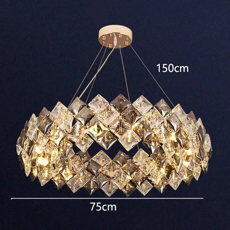 Modern gold crystal chandelier for living room overlapping ring light