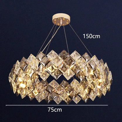 Modern gold crystal chandelier for living room overlapping ring light