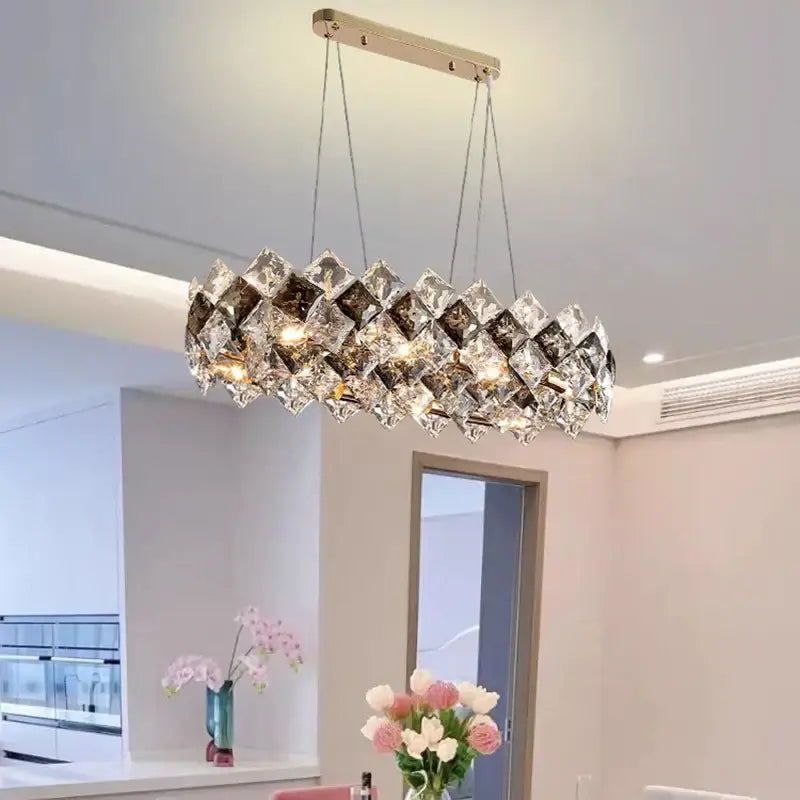 Modern gold crystal chandelier for living room overlapping ring light