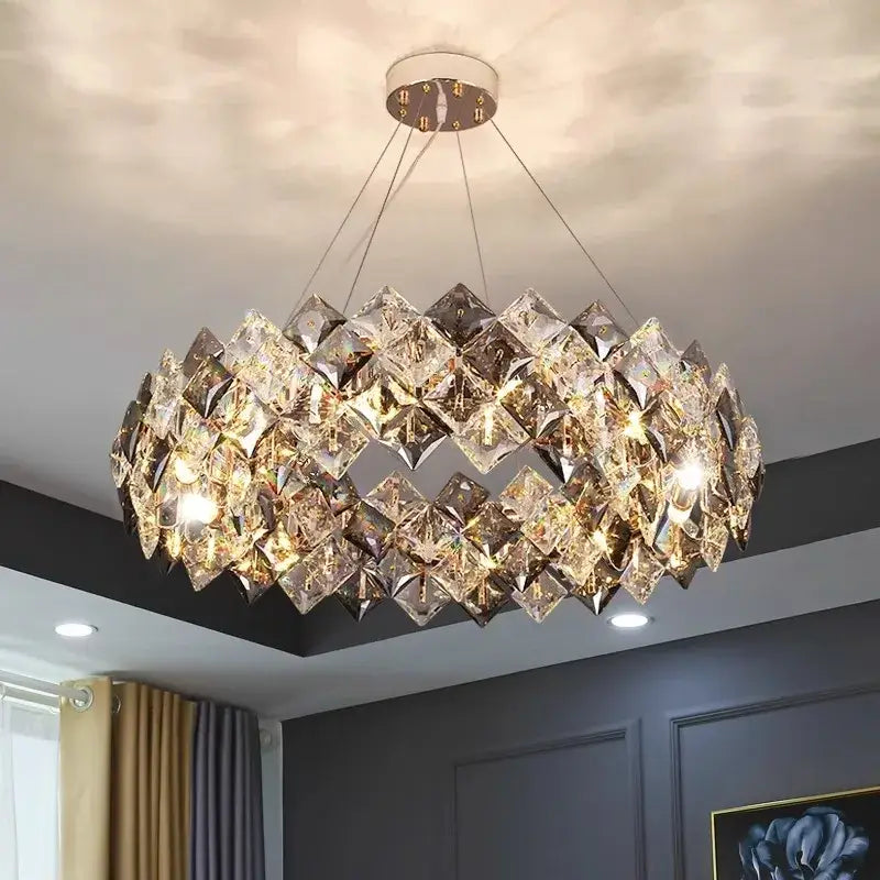 Modern gold crystal chandelier for living room overlapping ring light