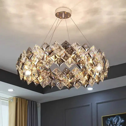 Modern gold crystal chandelier for living room overlapping ring light