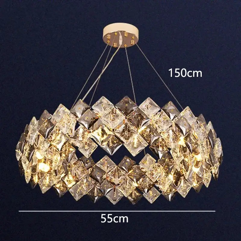 Modern gold crystal chandelier for living room overlapping ring light