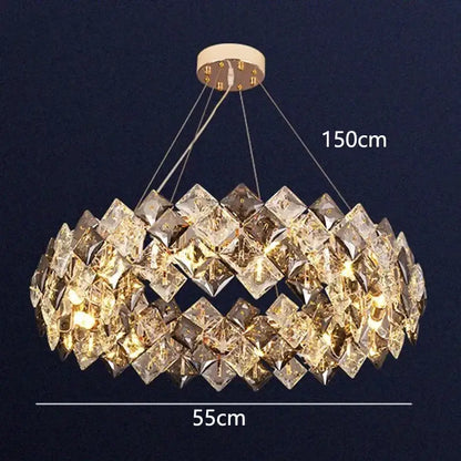 Modern gold crystal chandelier for living room overlapping ring light