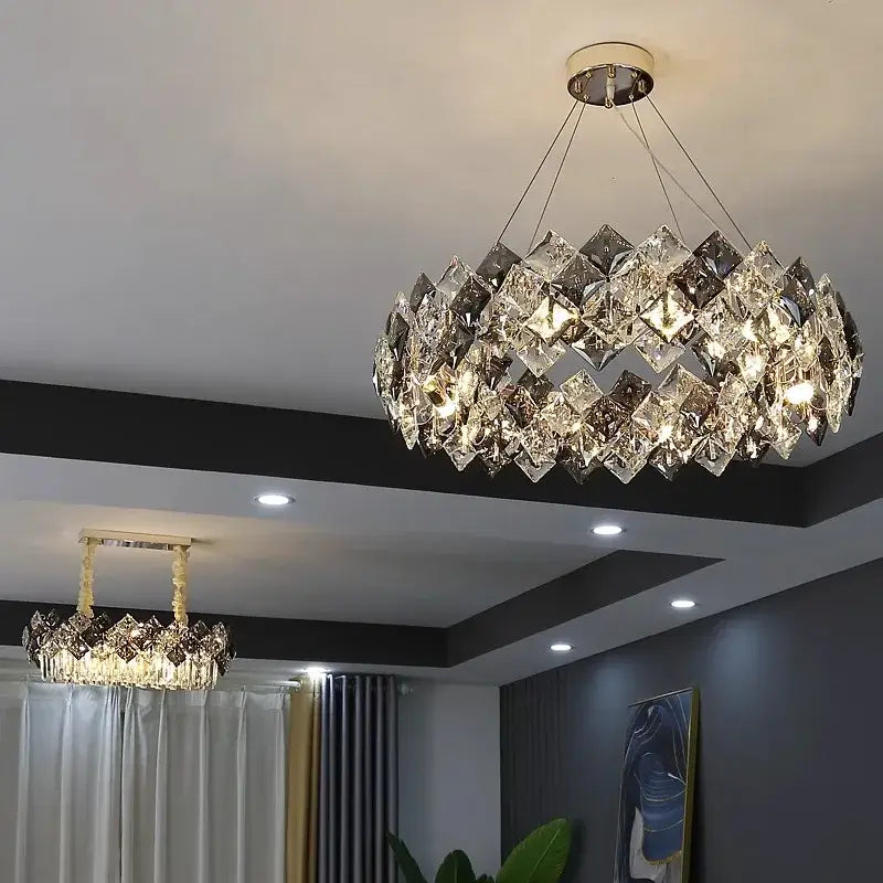Modern gold crystal chandelier for living room overlapping ring light