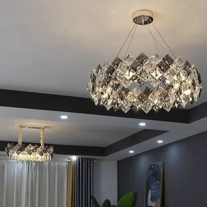 Modern gold crystal chandelier for living room overlapping ring light