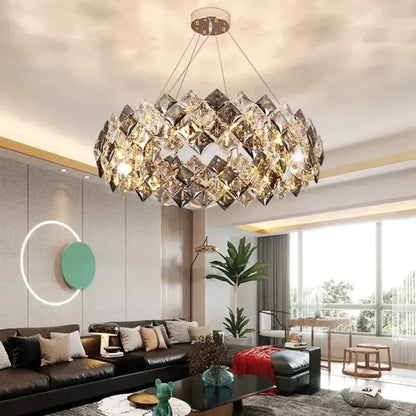 Modern gold crystal chandelier for living room overlapping ring light